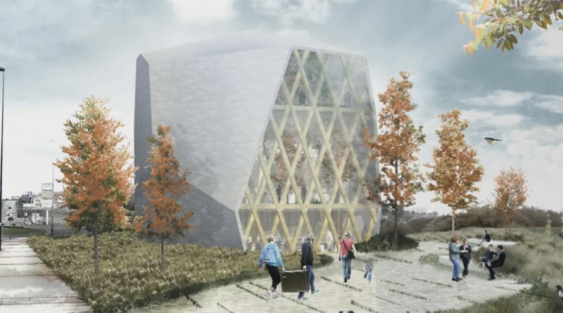 Infografía quwe recrea como quedrá el edificio Impulso Verde promovido por el Ayuntamiento de Lugo en el barrio multiecológico de A Garaballa